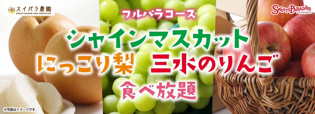シャインマスカット食べ放題ににっこり梨・三水のりんごが食べ放題♪