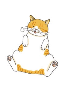 参考イラスト（おなかいっぱいねこ／全身）